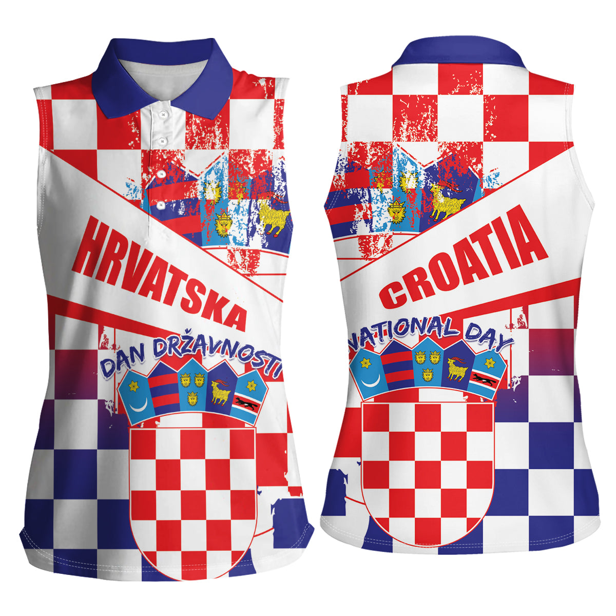 Croatia National Day 2024 Women Sleeveless Polo Shirt Hrvatska Dan drzavnosti - Wonder Print Shop