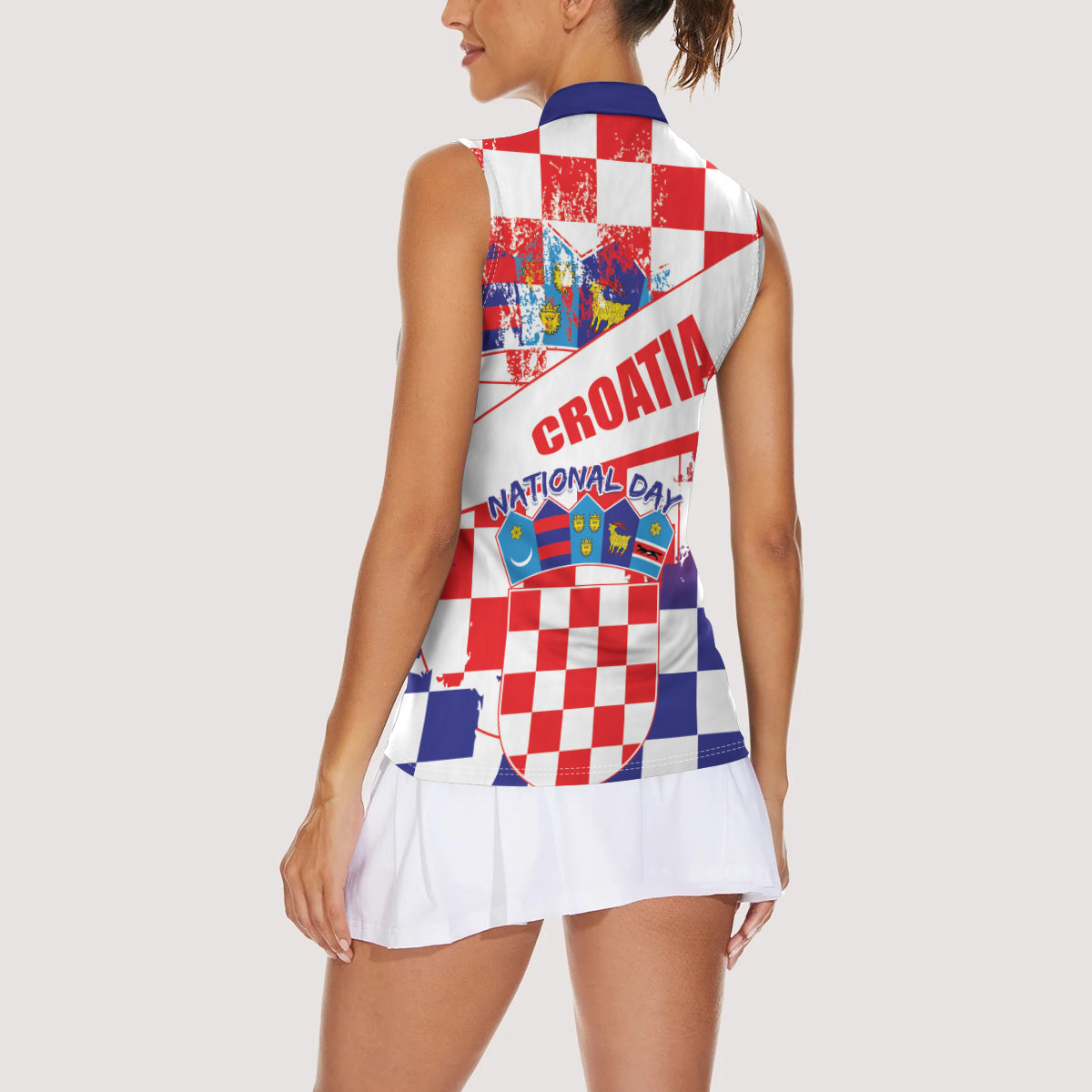 Croatia National Day 2024 Women Sleeveless Polo Shirt Hrvatska Dan drzavnosti - Wonder Print Shop