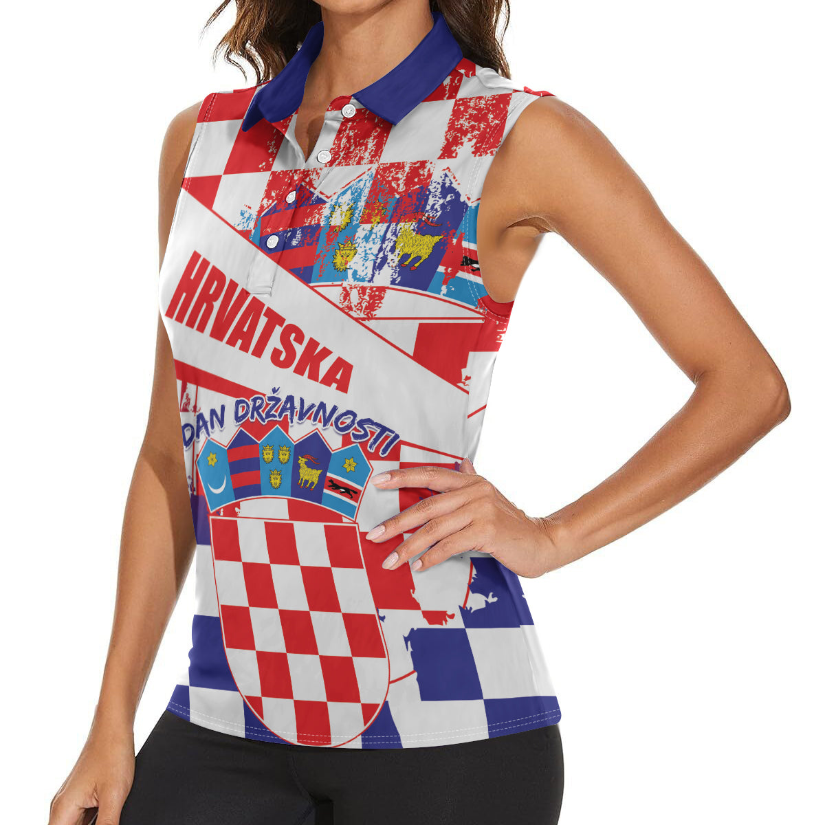 Croatia National Day 2024 Women Sleeveless Polo Shirt Hrvatska Dan drzavnosti - Wonder Print Shop