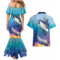 Tuna Fishing Couples Matching Mermaid Dress and Hawaiian Shirt Tuna Fish With Marine Life - Wonder Print Shop