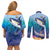 Tuna Fishing Couples Matching Off Shoulder Short Dress and Long Sleeve Button Shirt Tuna Fish With Marine Life - Wonder Print Shop