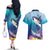 Tuna Fishing Couples Matching Off The Shoulder Long Sleeve Dress and Hawaiian Shirt Tuna Fish With Marine Life - Wonder Print Shop