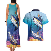 Tuna Fishing Couples Matching Tank Maxi Dress and Hawaiian Shirt Tuna Fish With Marine Life - Wonder Print Shop