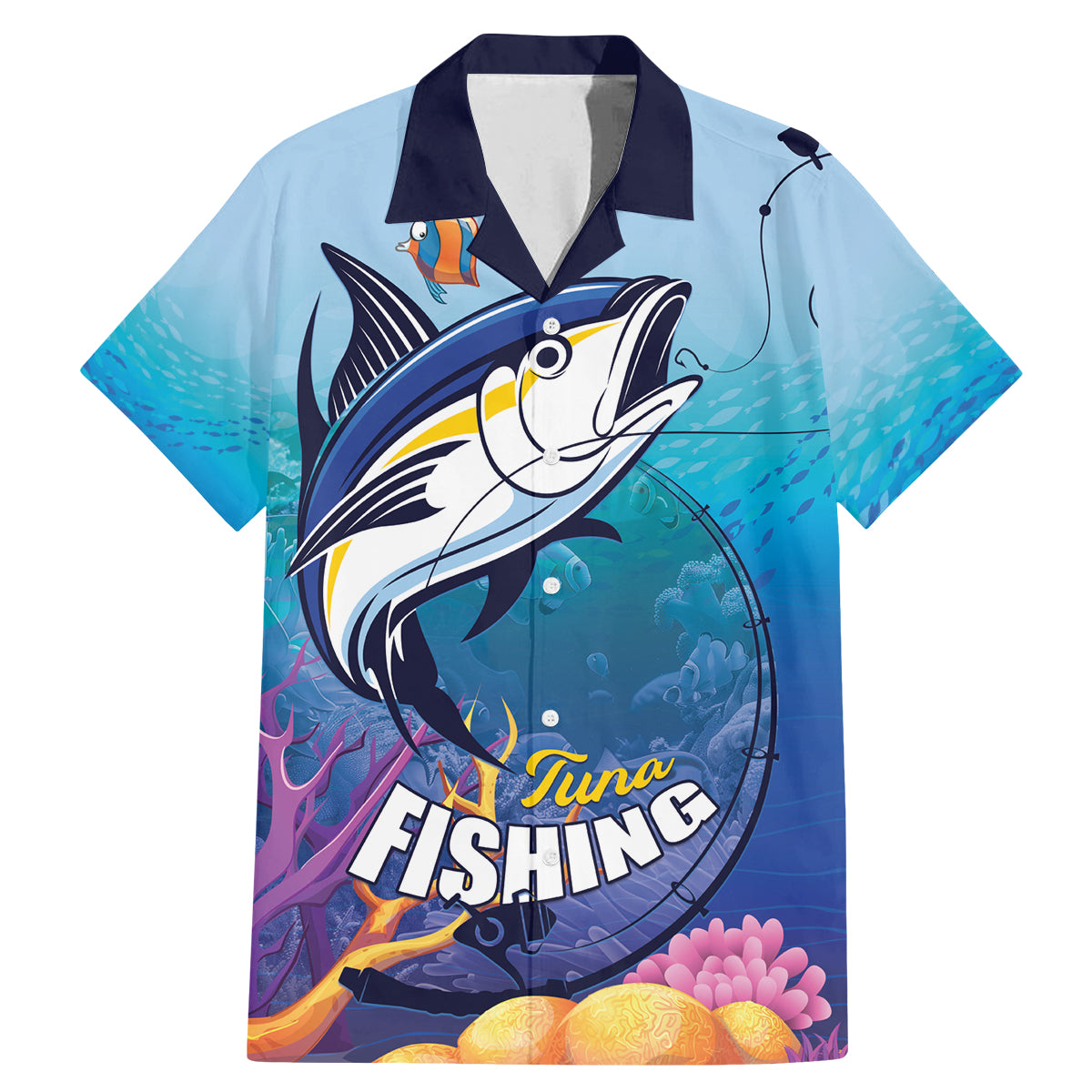 Tuna Fishing Family Matching Mermaid Dress and Hawaiian Shirt Tuna Fish With Marine Life - Wonder Print Shop