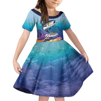Tuna Fishing Family Matching Off Shoulder Short Dress and Hawaiian Shirt Tuna Fish With Marine Life - Wonder Print Shop