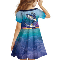 Tuna Fishing Family Matching Off Shoulder Short Dress and Hawaiian Shirt Tuna Fish With Marine Life - Wonder Print Shop