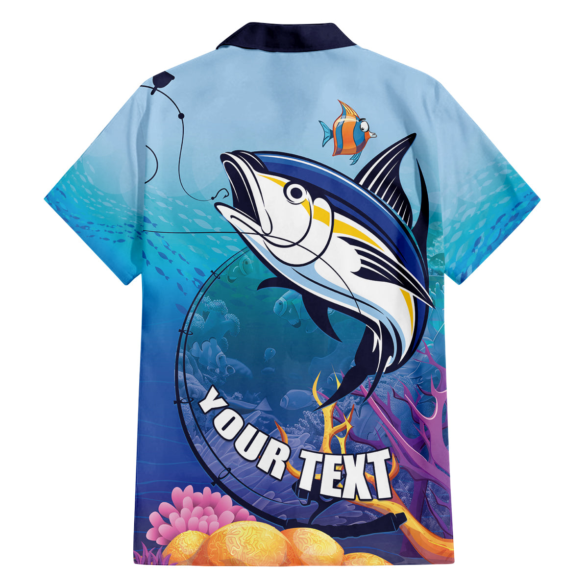 Tuna Fishing Family Matching Off Shoulder Short Dress and Hawaiian Shirt Tuna Fish With Marine Life - Wonder Print Shop