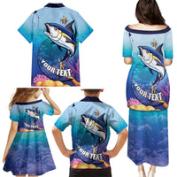 Tuna Fishing Family Matching Puletasi and Hawaiian Shirt Tuna Fish With Marine Life - Wonder Print Shop