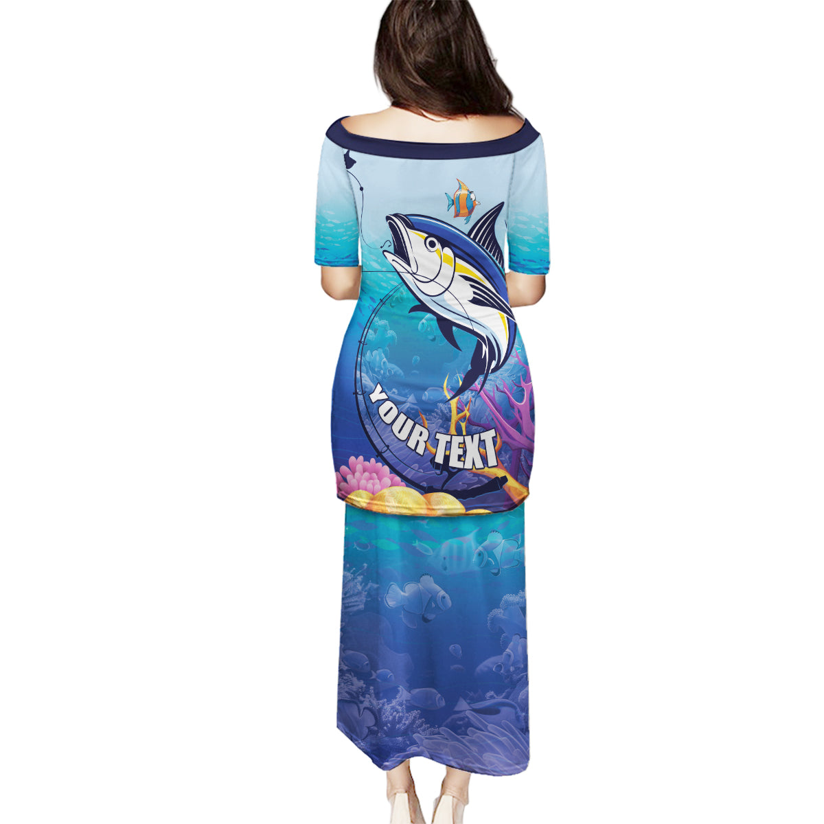 Tuna Fishing Family Matching Puletasi and Hawaiian Shirt Tuna Fish With Marine Life - Wonder Print Shop