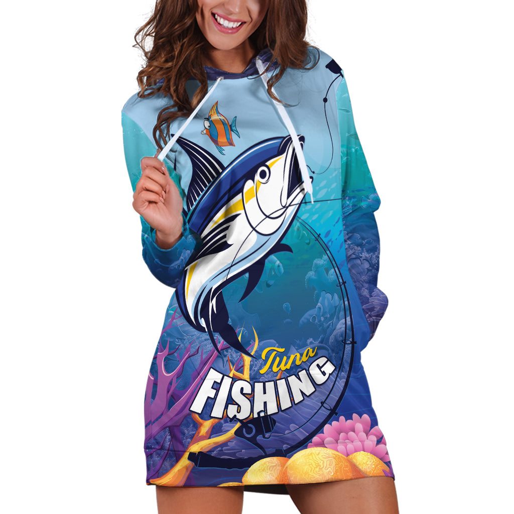 Tuna Fishing Hoodie Dress Tuna Fish With Marine Life - Wonder Print Shop