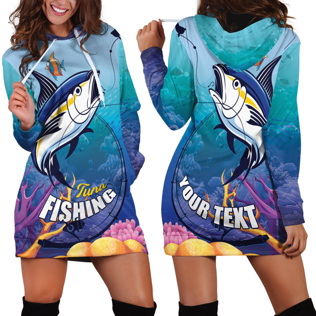 Tuna Fishing Hoodie Dress Tuna Fish With Marine Life - Wonder Print Shop
