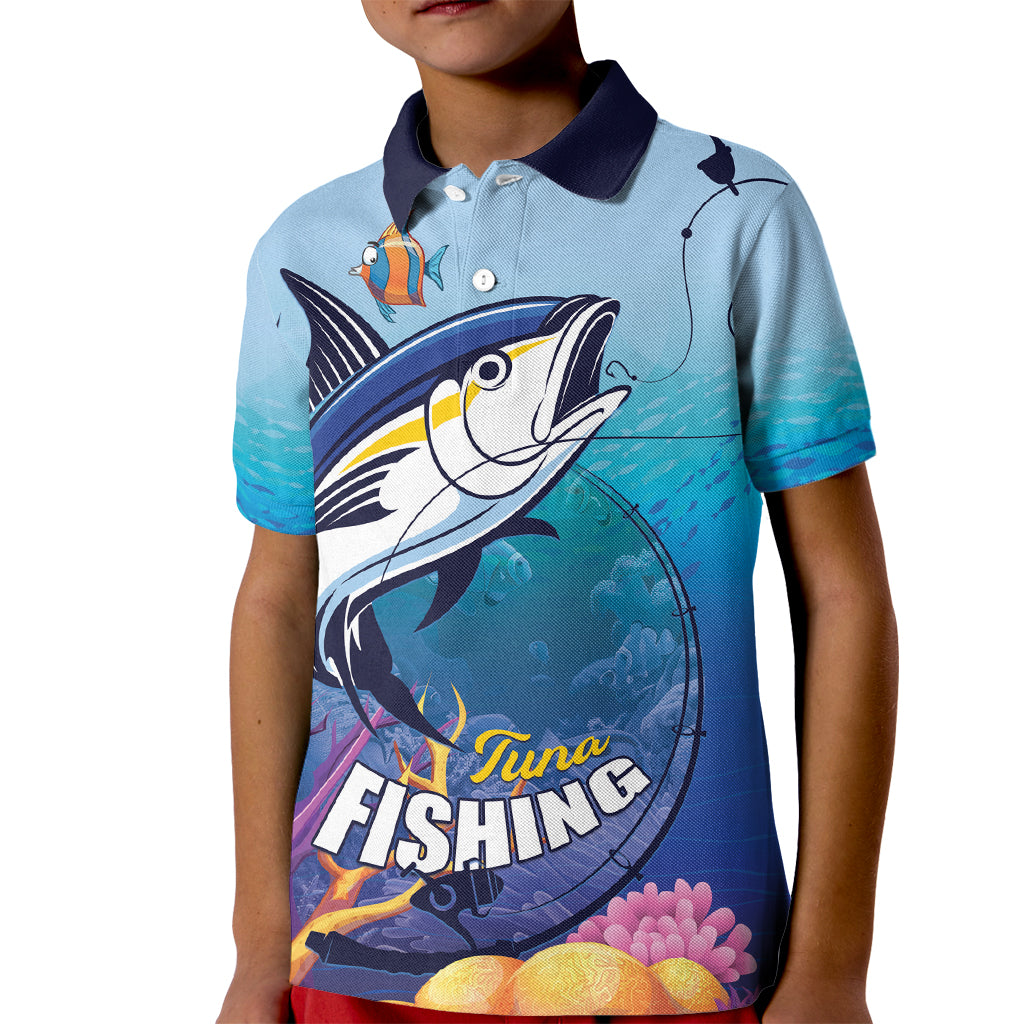 Tuna Fishing Kid Polo Shirt Tuna Fish With Marine Life - Wonder Print Shop