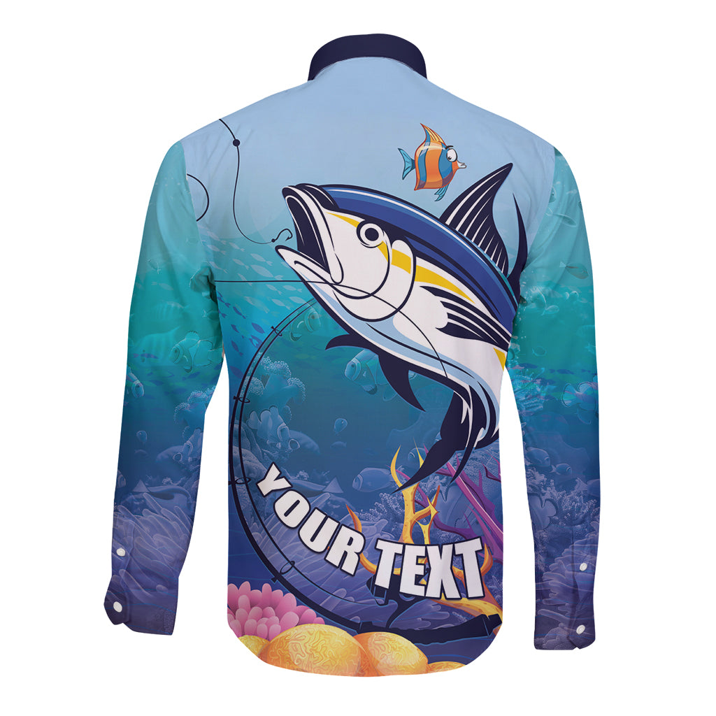 Tuna Fishing Long Sleeve Button Shirt Tuna Fish With Marine Life - Wonder Print Shop