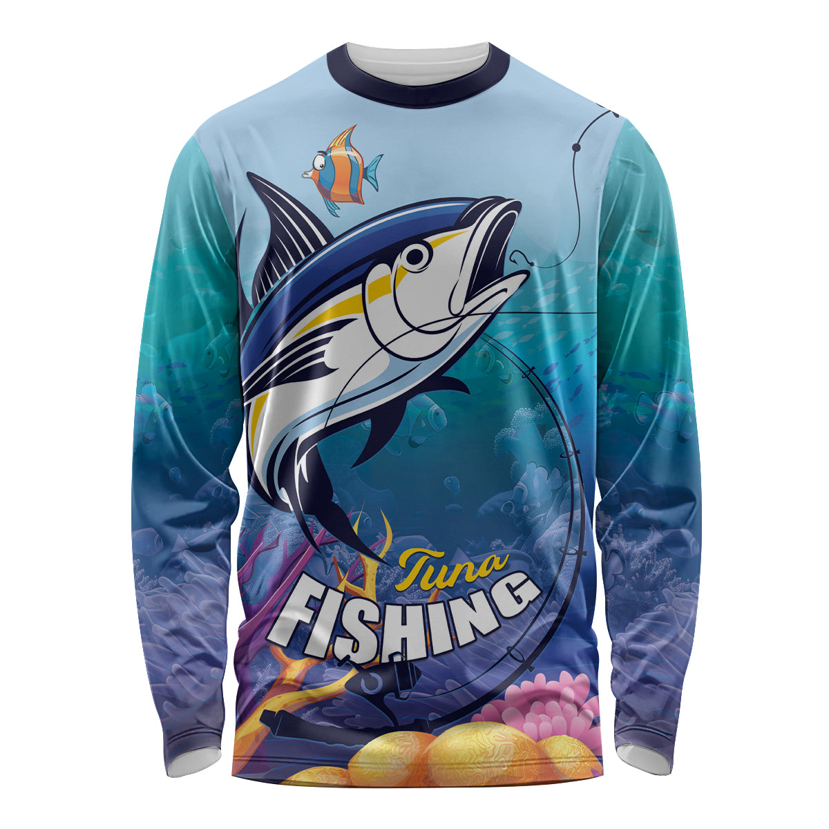 Tuna Fishing Long Sleeve Shirt Tuna Fish With Marine Life - Wonder Print Shop