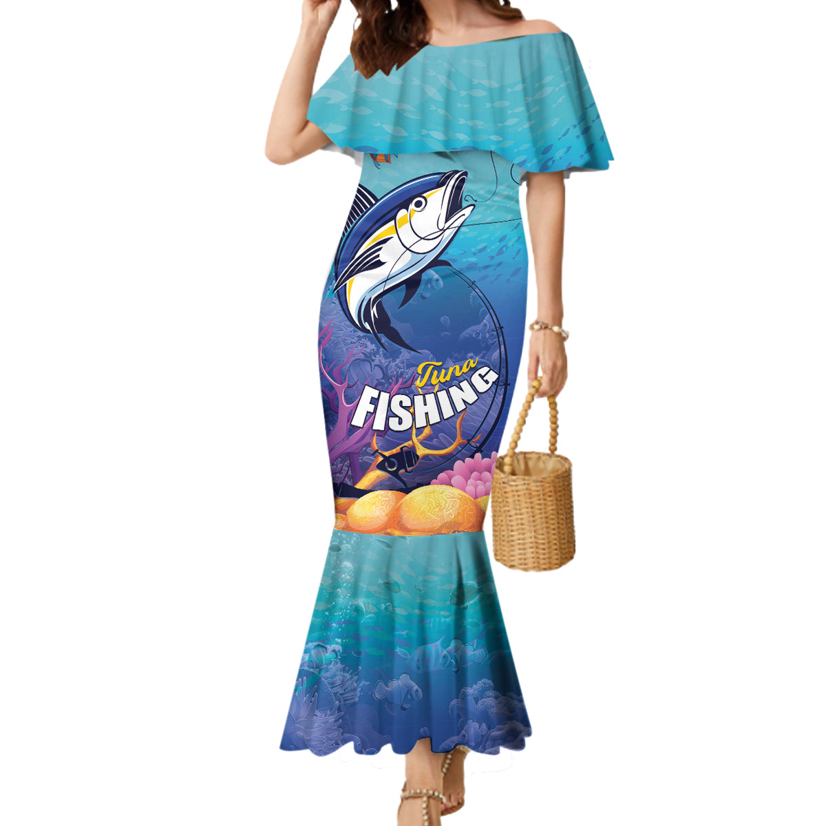 Tuna Fishing Mermaid Dress Tuna Fish With Marine Life - Wonder Print Shop