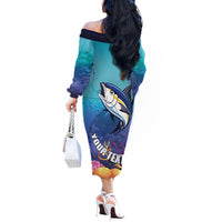 Tuna Fishing Off The Shoulder Long Sleeve Dress Tuna Fish With Marine Life - Wonder Print Shop