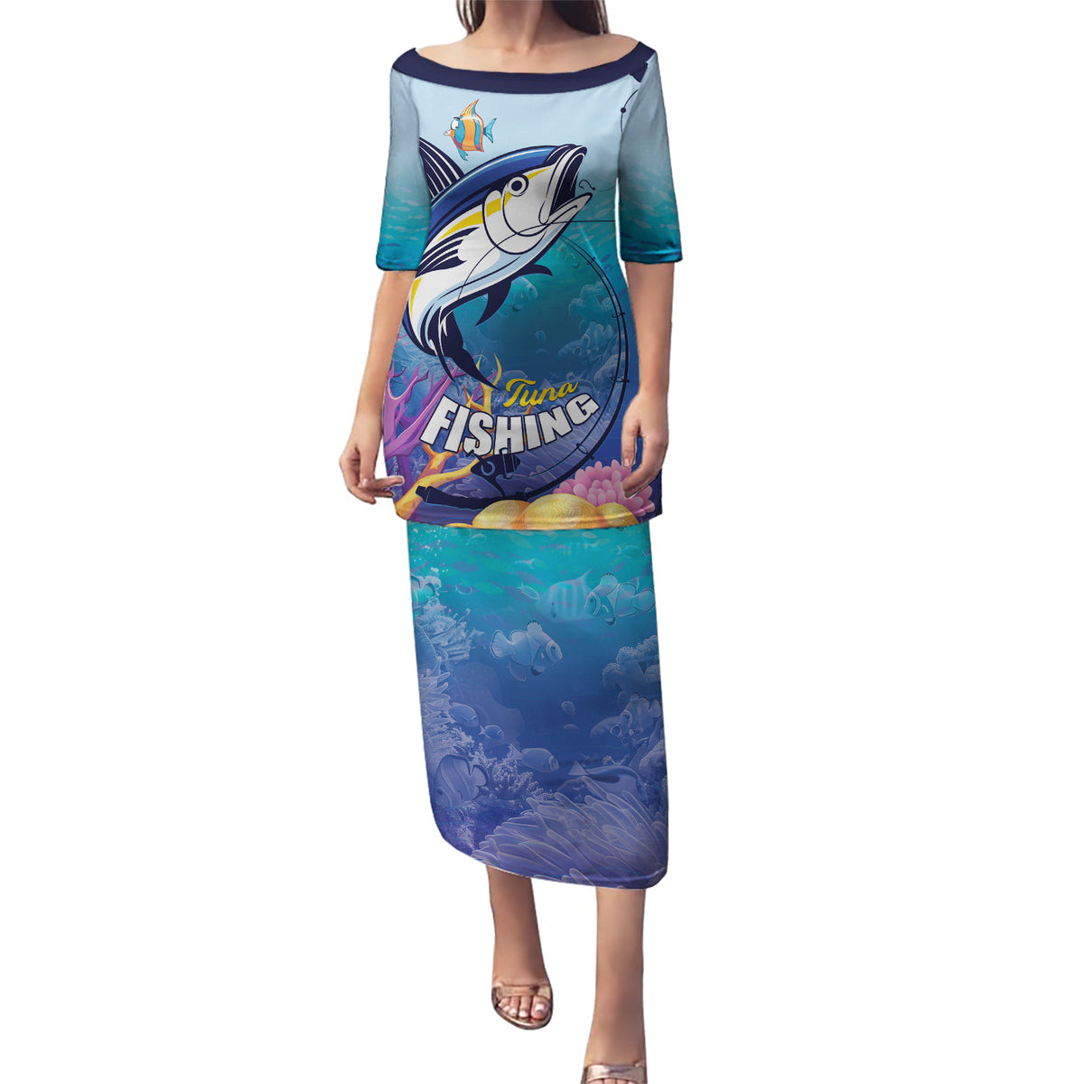 Tuna Fishing Puletasi Tuna Fish With Marine Life - Wonder Print Shop