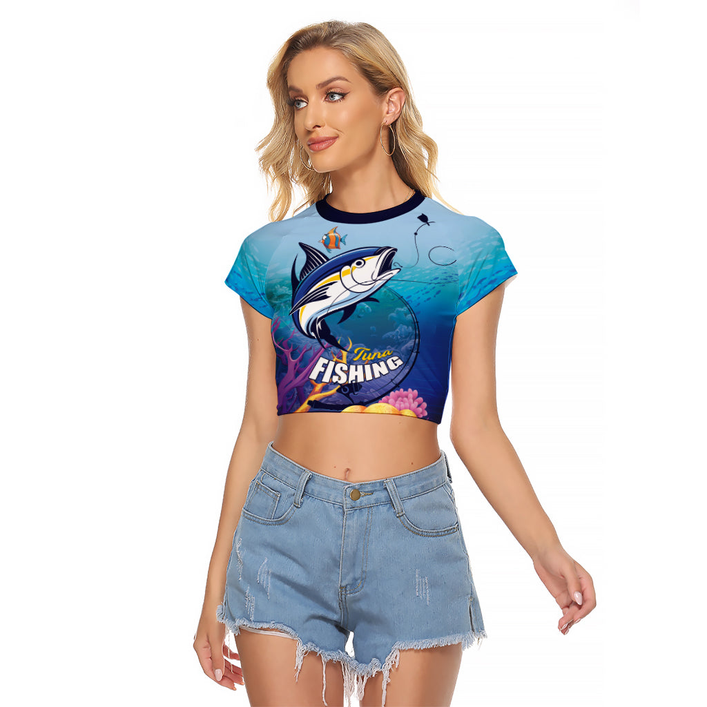 Tuna Fishing Raglan Cropped T Shirt Tuna Fish With Marine Life - Wonder Print Shop