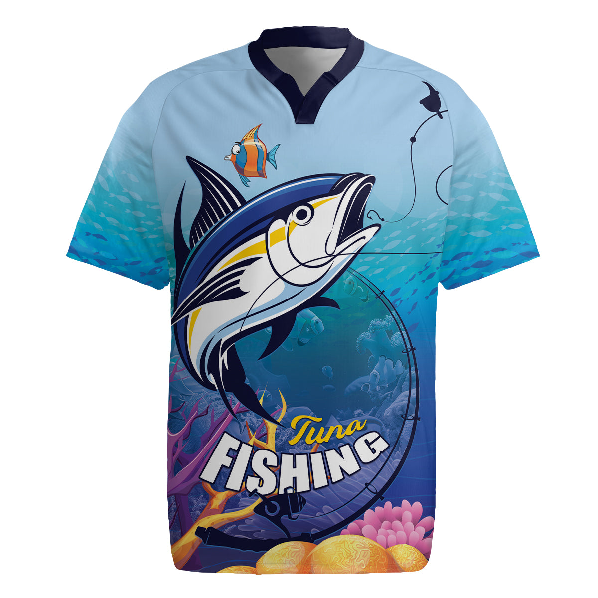 Tuna Fishing Rugby Jersey Tuna Fish With Marine Life - Wonder Print Shop