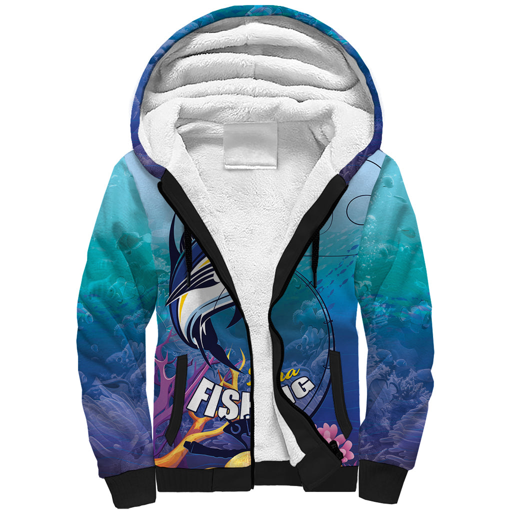 Tuna Fishing Sherpa Hoodie Tuna Fish With Marine Life - Wonder Print Shop
