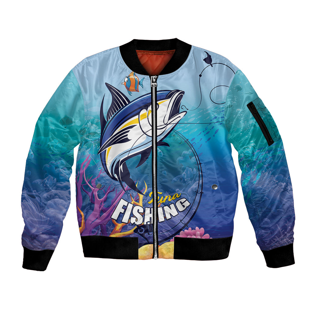 Tuna Fishing Sleeve Zip Bomber Jacket Tuna Fish With Marine Life - Wonder Print Shop