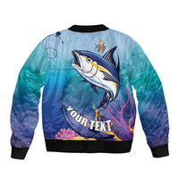 Tuna Fishing Sleeve Zip Bomber Jacket Tuna Fish With Marine Life - Wonder Print Shop