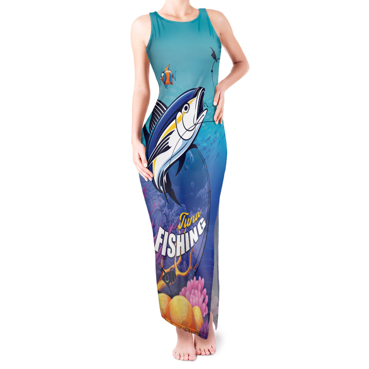 Tuna Fishing Tank Maxi Dress Tuna Fish With Marine Life - Wonder Print Shop