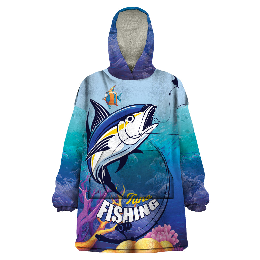 Tuna Fishing Wearable Blanket Hoodie Tuna Fish With Marine Life