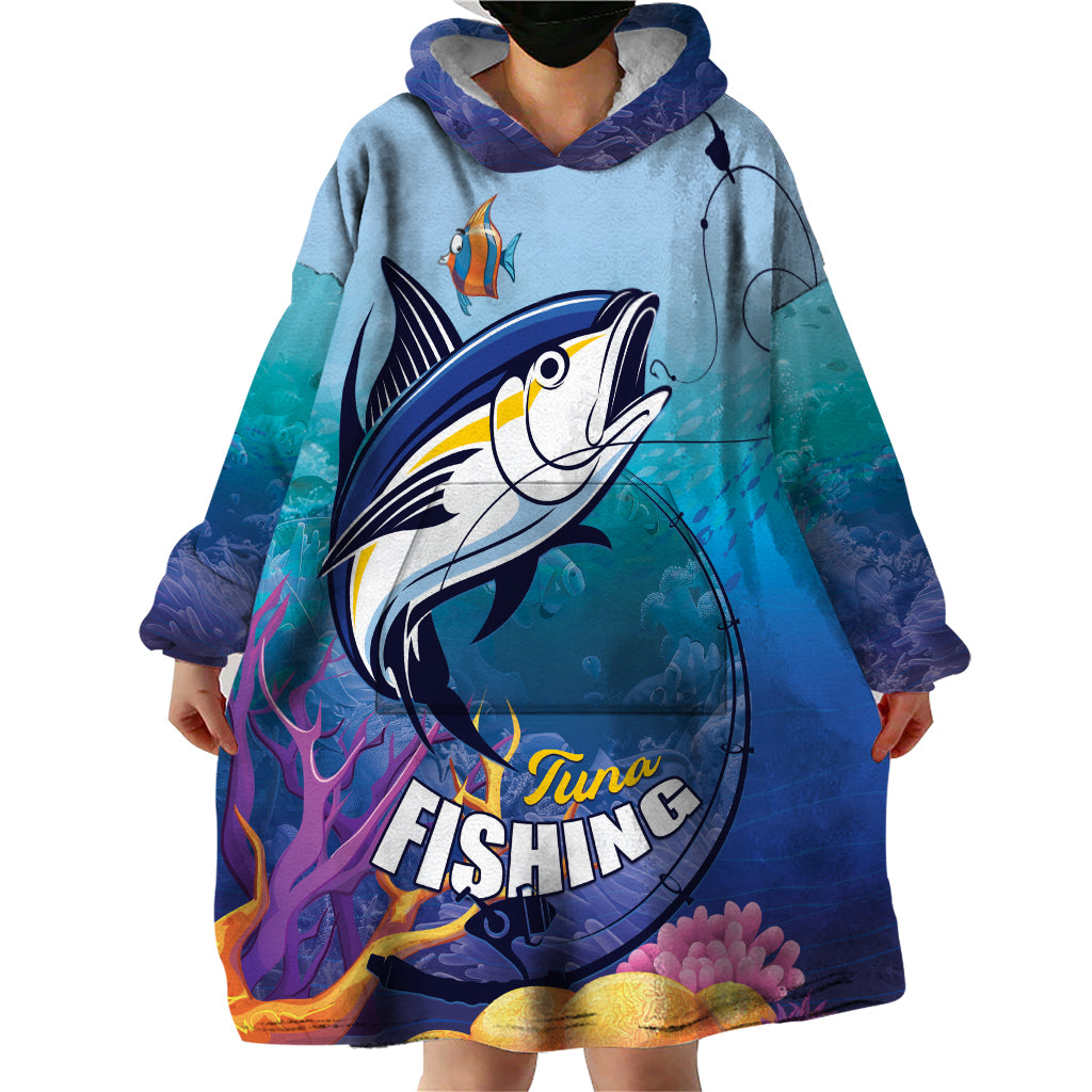 Tuna Fishing Wearable Blanket Hoodie Tuna Fish With Marine Life - Wonder Print Shop