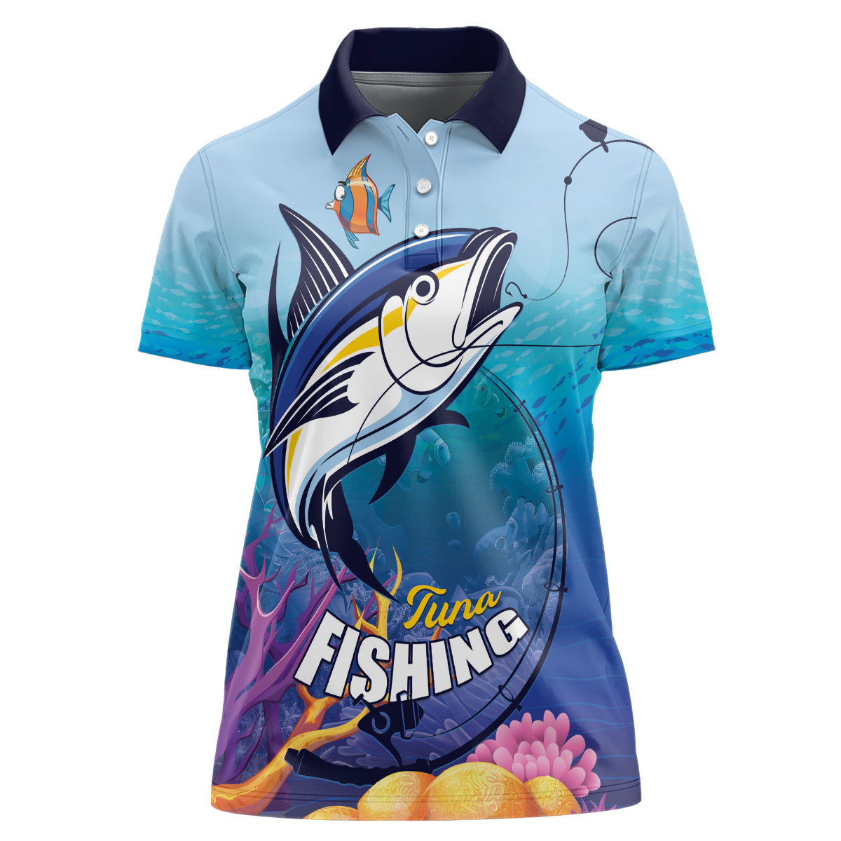 Tuna Fishing Women Polo Shirt Tuna Fish With Marine Life - Wonder Print Shop
