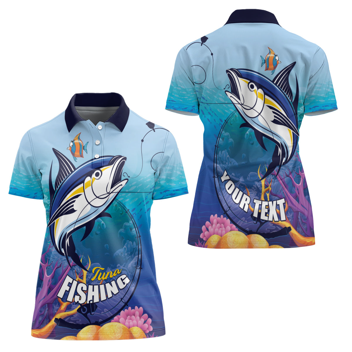 Tuna Fishing Women Polo Shirt Tuna Fish With Marine Life - Wonder Print Shop