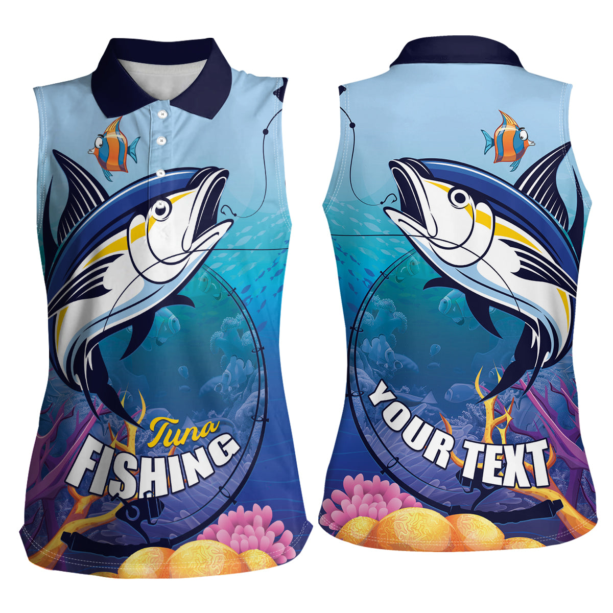 Tuna Fishing Women Sleeveless Polo Shirt Tuna Fish With Marine Life - Wonder Print Shop