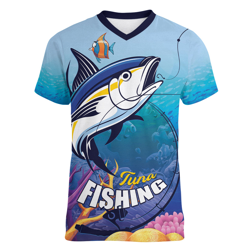Tuna Fishing Women V-Neck T-Shirt Tuna Fish With Marine Life - Wonder Print Shop