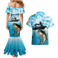 Tuna Fishing Couples Matching Mermaid Dress and Hawaiian Shirt Fish Camouflage Pattern - Wonder Print Shop