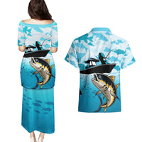 Tuna Fishing Couples Matching Puletasi and Hawaiian Shirt Fish Camouflage Pattern - Wonder Print Shop