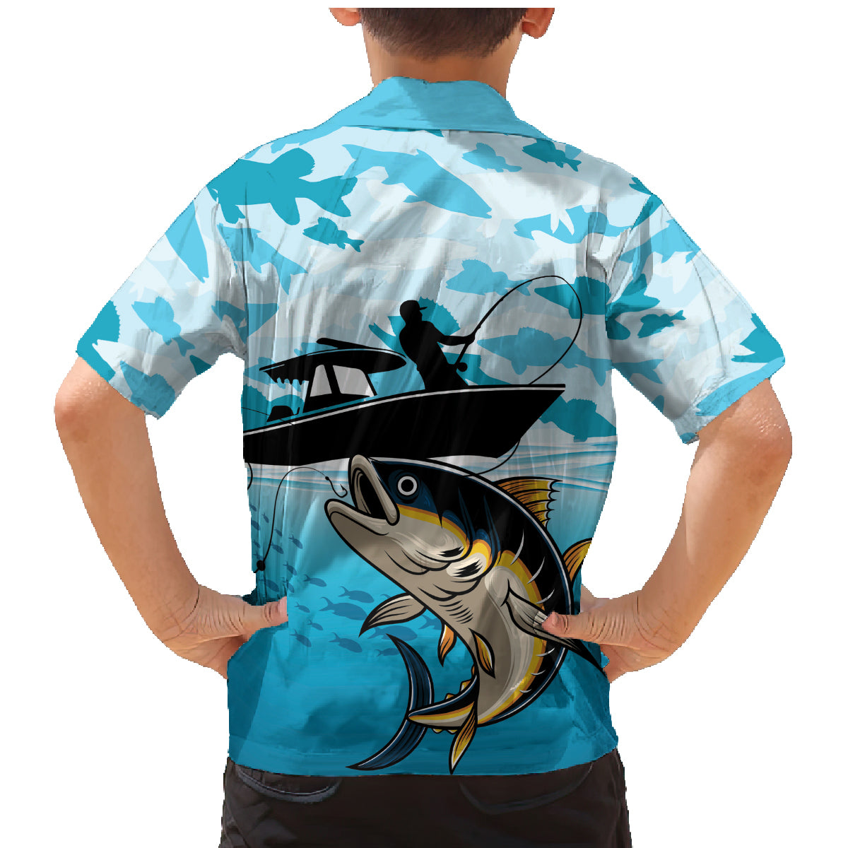 Tuna Fishing Family Matching Mermaid Dress and Hawaiian Shirt Fish Camouflage Pattern - Wonder Print Shop