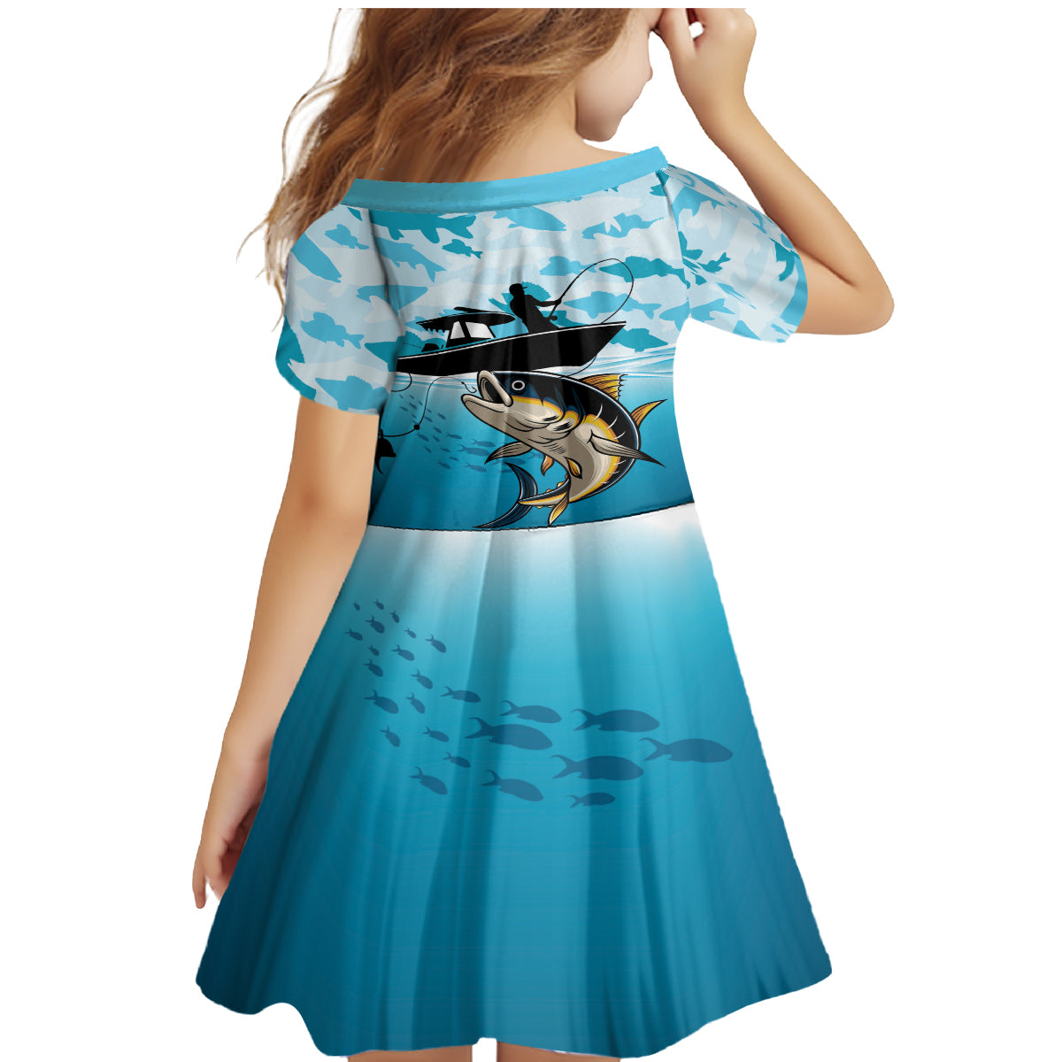 Tuna Fishing Family Matching Mermaid Dress and Hawaiian Shirt Fish Camouflage Pattern - Wonder Print Shop