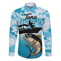 Tuna Fishing Family Matching Off The Shoulder Long Sleeve Dress and Hawaiian Shirt Fish Camouflage Pattern - Wonder Print Shop
