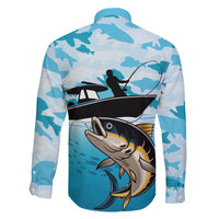 Tuna Fishing Family Matching Off The Shoulder Long Sleeve Dress and Hawaiian Shirt Fish Camouflage Pattern - Wonder Print Shop