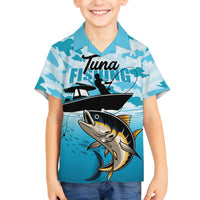 Tuna Fishing Family Matching Off The Shoulder Long Sleeve Dress and Hawaiian Shirt Fish Camouflage Pattern - Wonder Print Shop