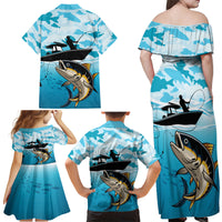 Tuna Fishing Family Matching Off Shoulder Maxi Dress and Hawaiian Shirt Fish Camouflage Pattern - Wonder Print Shop