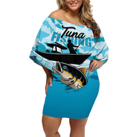 Tuna Fishing Family Matching Off Shoulder Short Dress and Hawaiian Shirt Fish Camouflage Pattern - Wonder Print Shop