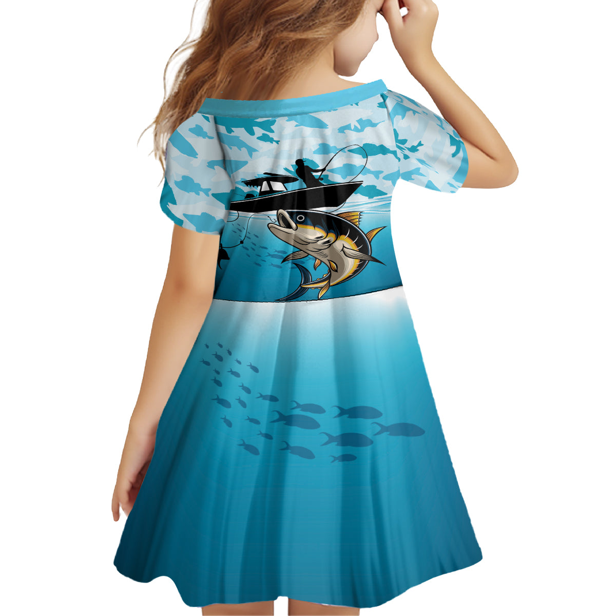 Tuna Fishing Family Matching Puletasi and Hawaiian Shirt Fish Camouflage Pattern - Wonder Print Shop