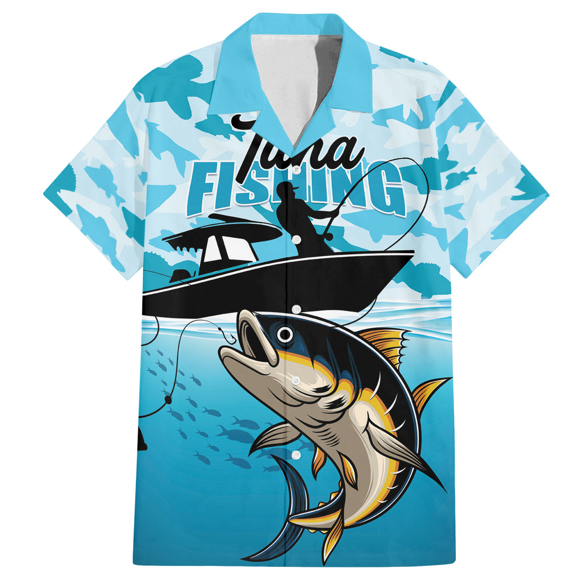 Tuna Fishing Family Matching Puletasi and Hawaiian Shirt Fish Camouflage Pattern - Wonder Print Shop