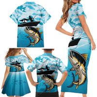Tuna Fishing Family Matching Short Sleeve Bodycon Dress and Hawaiian Shirt Fish Camouflage Pattern - Wonder Print Shop