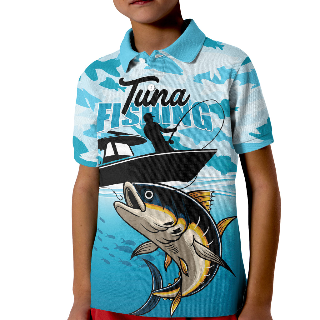 Tuna Fishing Kid Polo Shirt Fish Camouflage Pattern - Wonder Print Shop