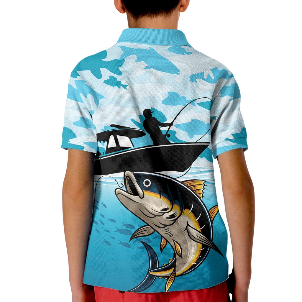 Tuna Fishing Kid Polo Shirt Fish Camouflage Pattern - Wonder Print Shop