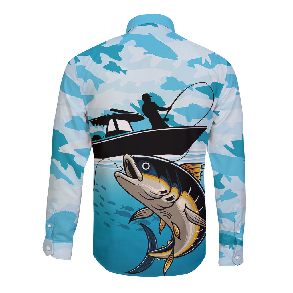 Tuna Fishing Long Sleeve Button Shirt Fish Camouflage Pattern - Wonder Print Shop