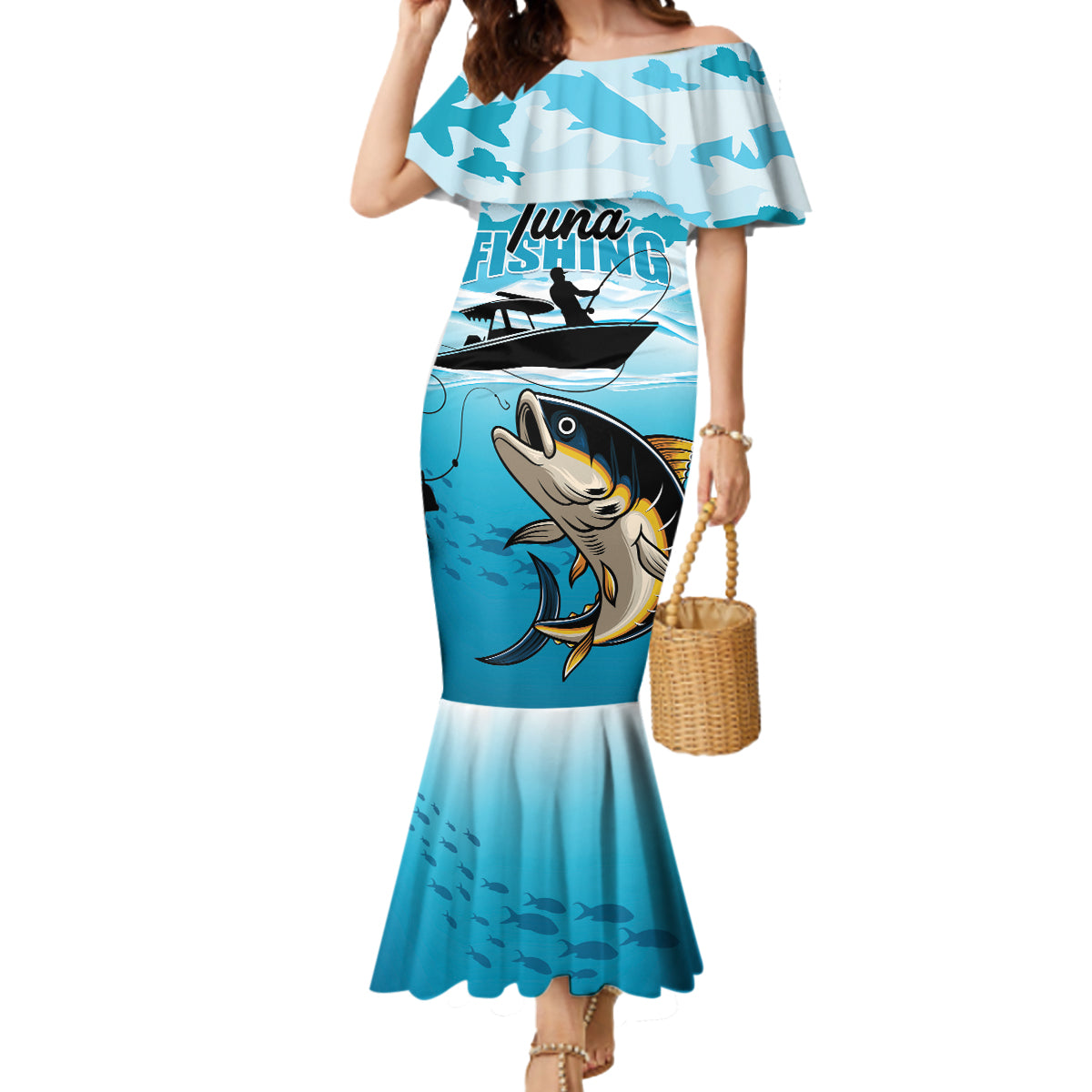 Tuna Fishing Mermaid Dress Fish Camouflage Pattern - Wonder Print Shop