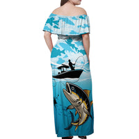 Tuna Fishing Off Shoulder Maxi Dress Fish Camouflage Pattern - Wonder Print Shop